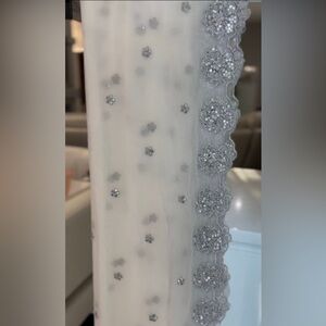 Elegant White and Silver Floral Scarf